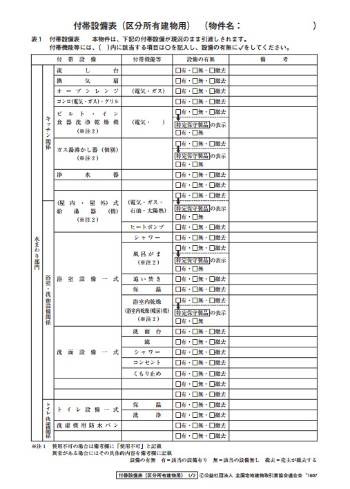 付帯設備表・物件状況報告書（告知書） - 不動産 トップ営業マンの「超」儲かる仕事術